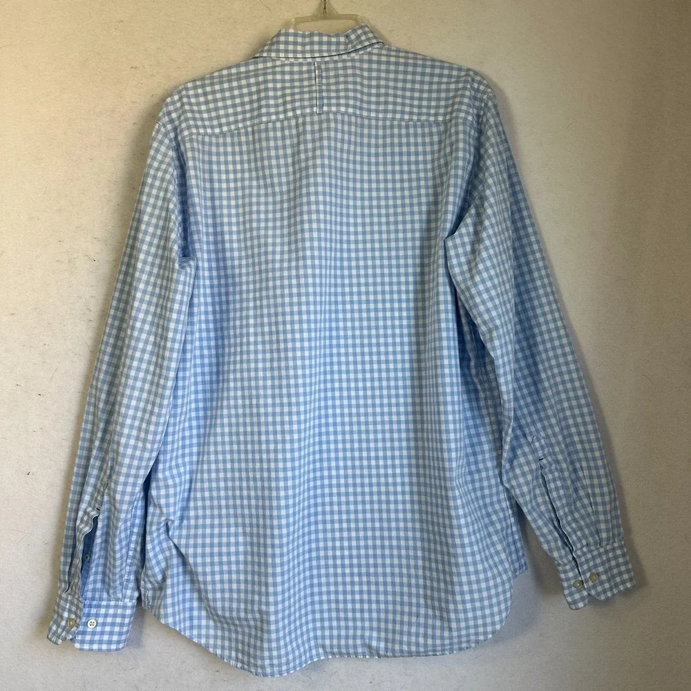 BANANA REPUBLIC Button up wash shirt Mens Large Tall sky Blue Gingham Camden fit